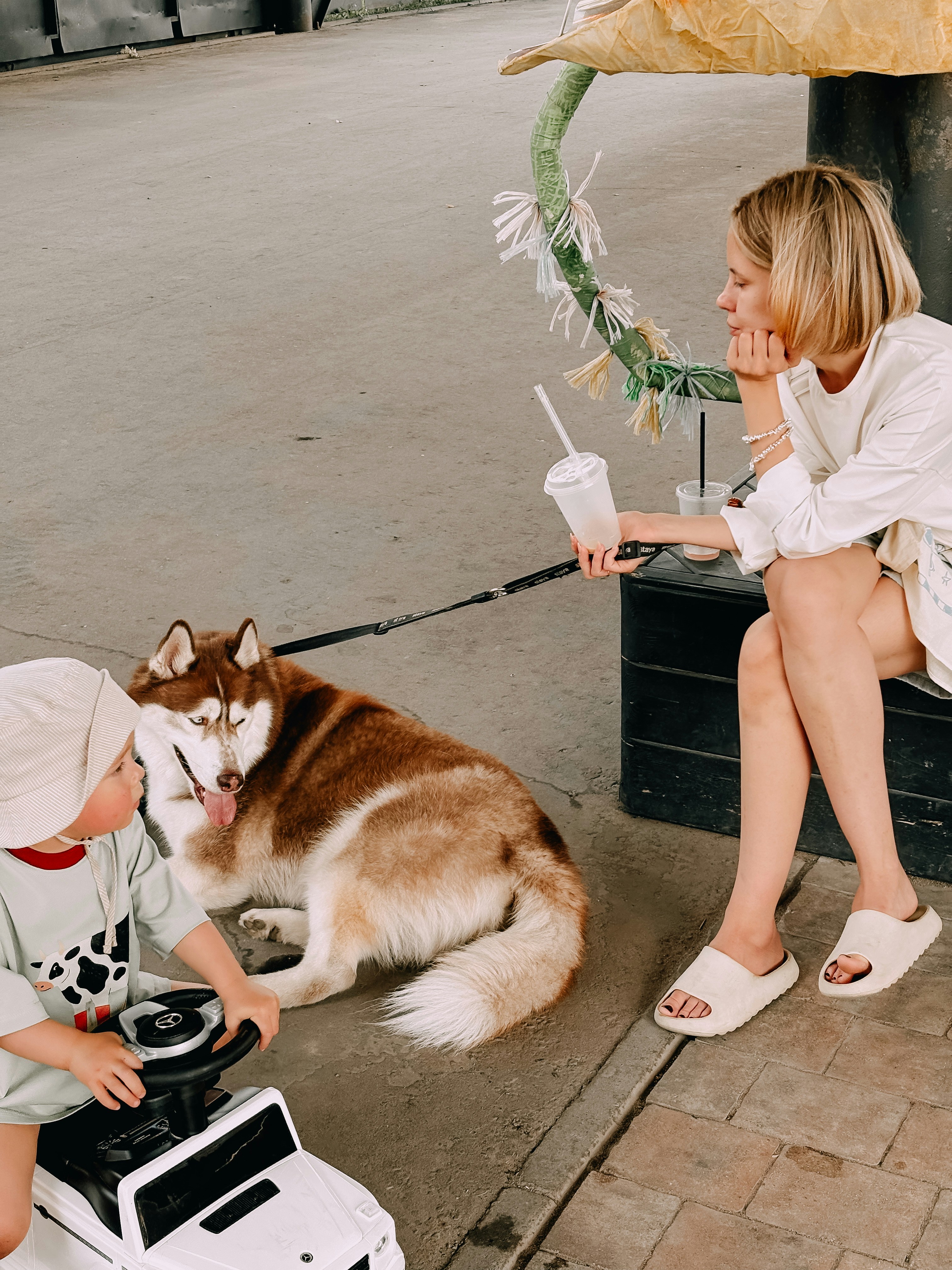A mother and child enjoy a relaxing day out.