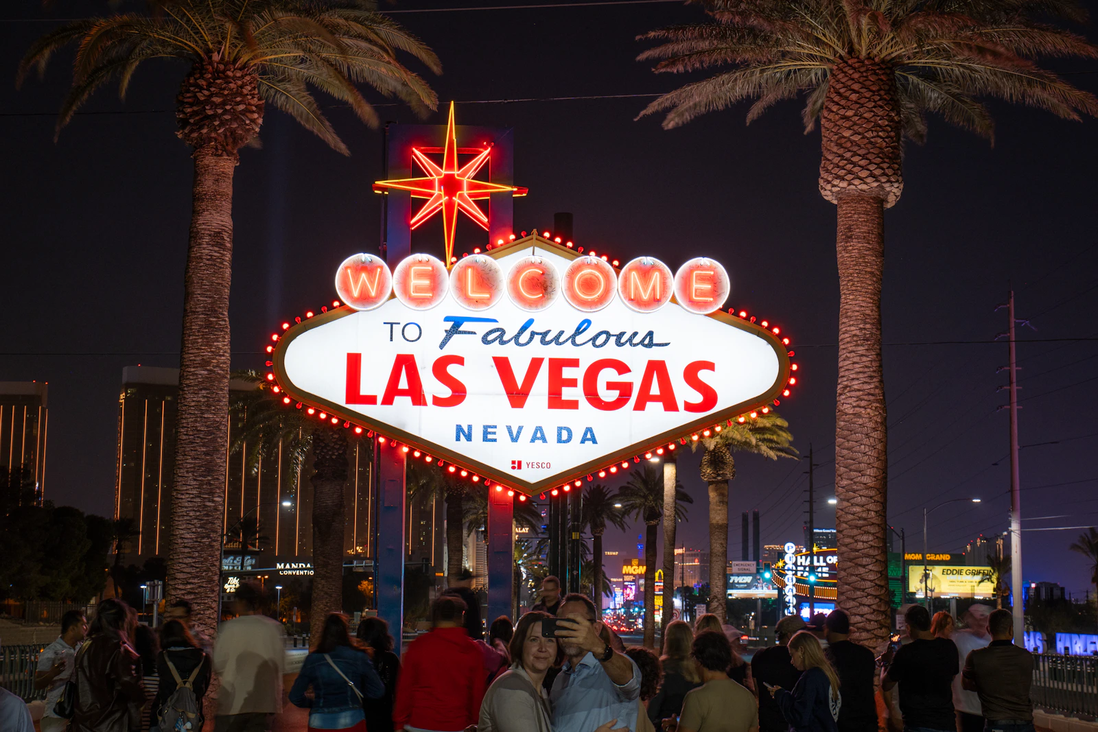 Welcome to Fabulous Las Vegas neon sign lit up at night