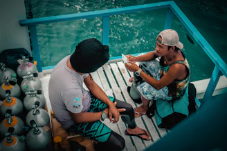 Divers prepare for their underwater adventure.