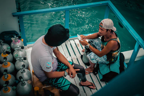 Divers prepare for their underwater adventure.