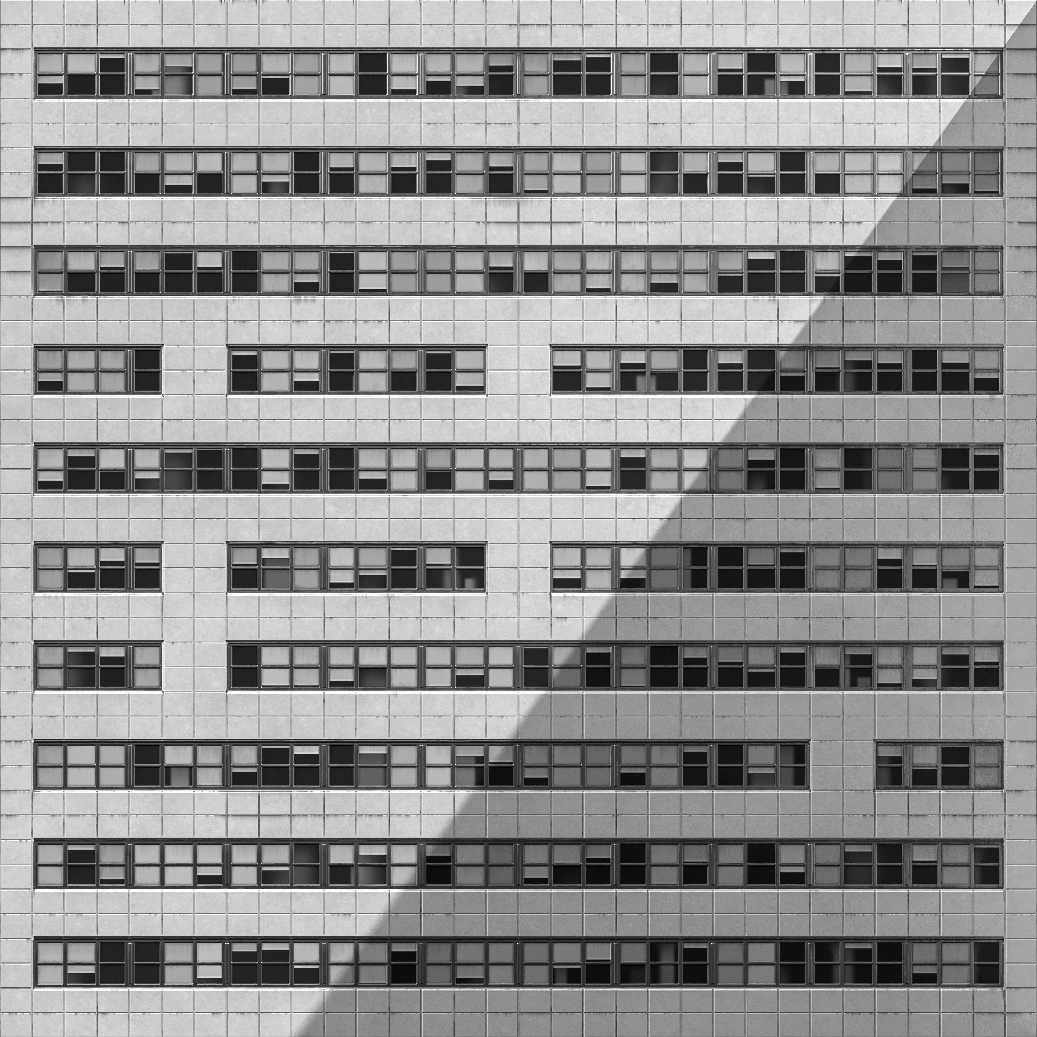 A black and white building's facade.