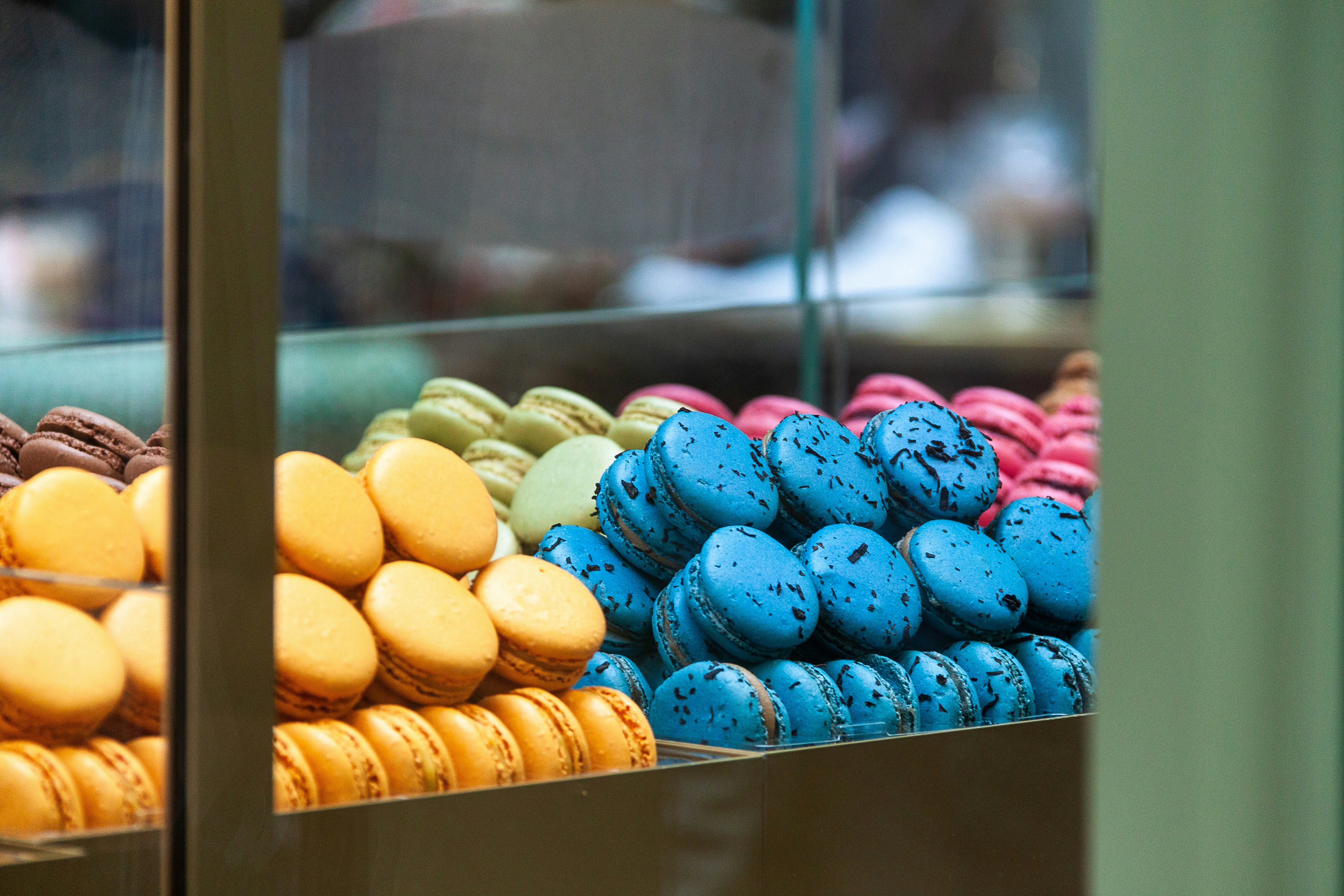 Macarons behind glass