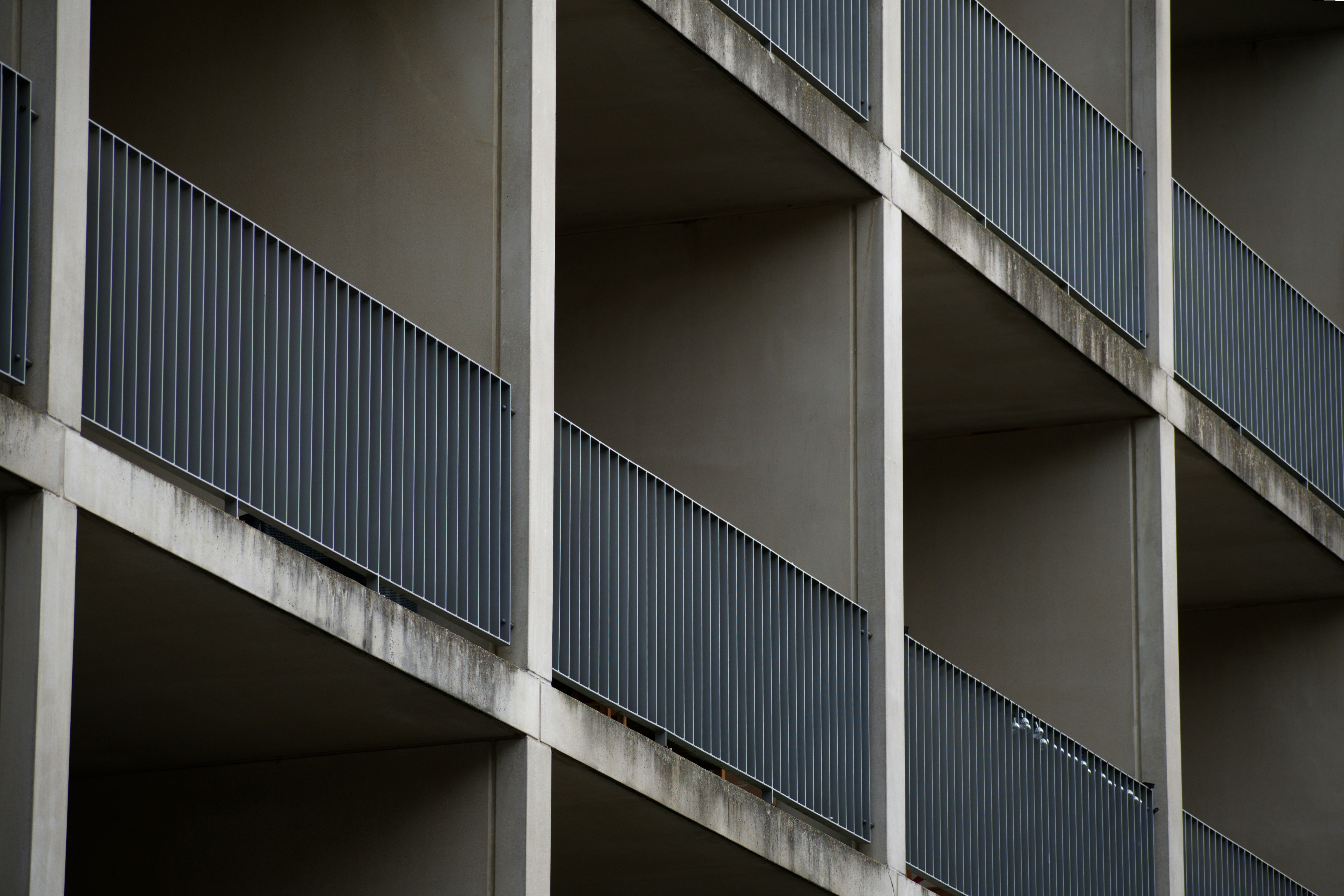 Balconies of a modernist apartment building.