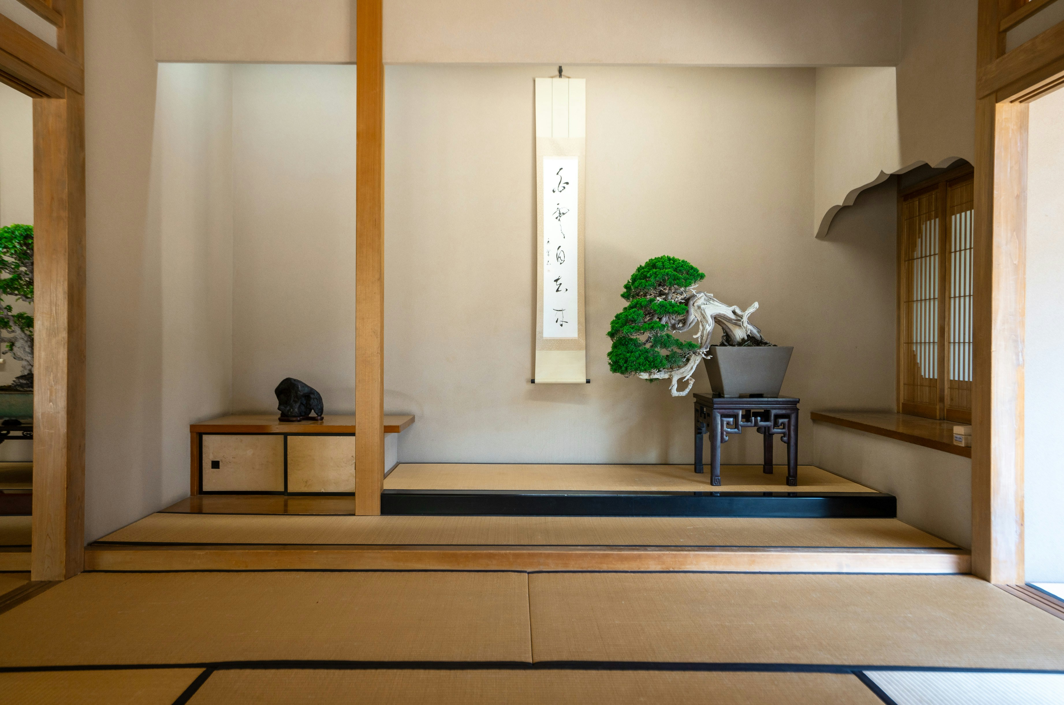 Traditional Japanese tea ceremony room with bonsai - zen sanctuary bedroom