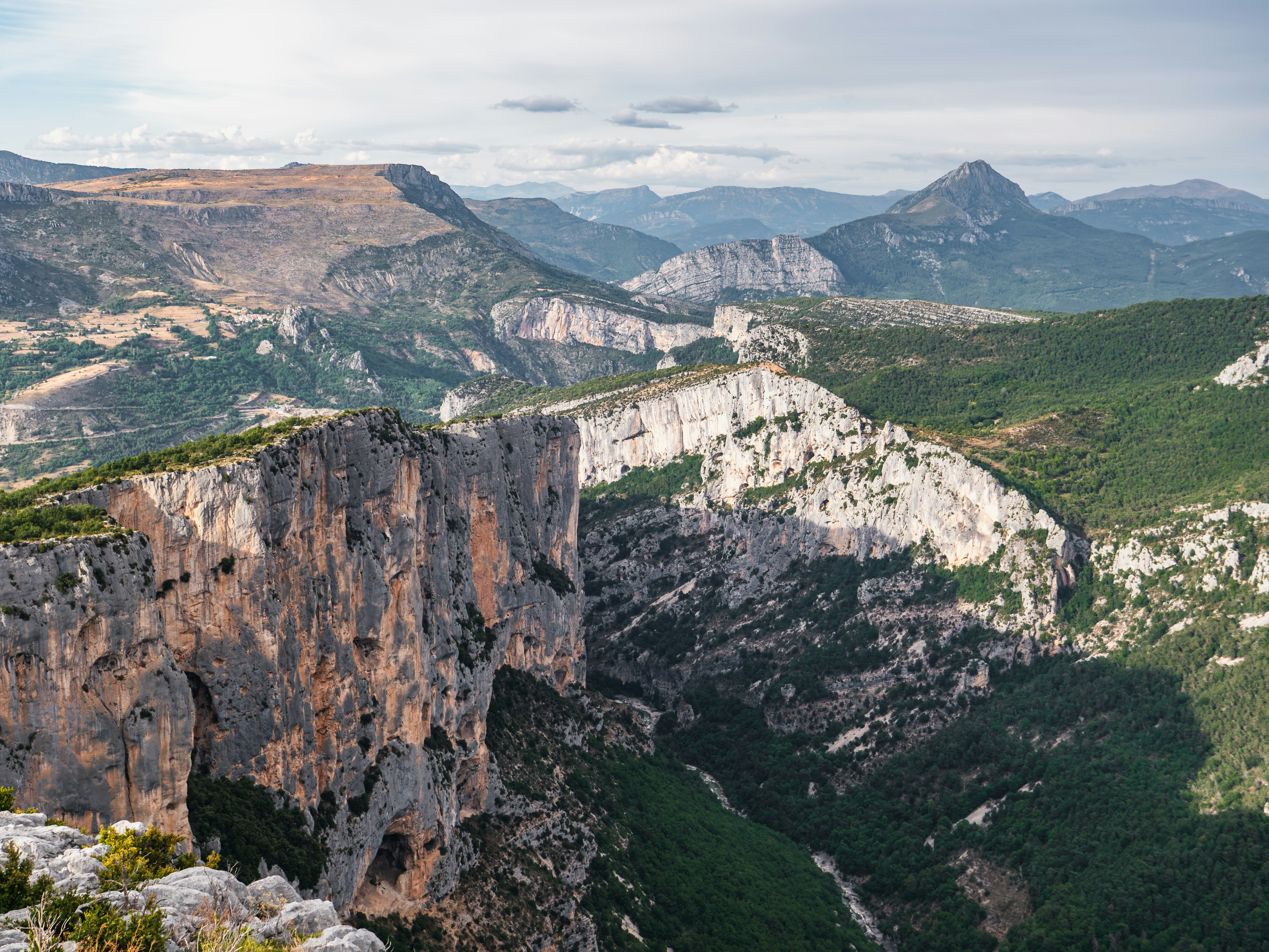 Dramatic mountain landscape with canyons and valleys.