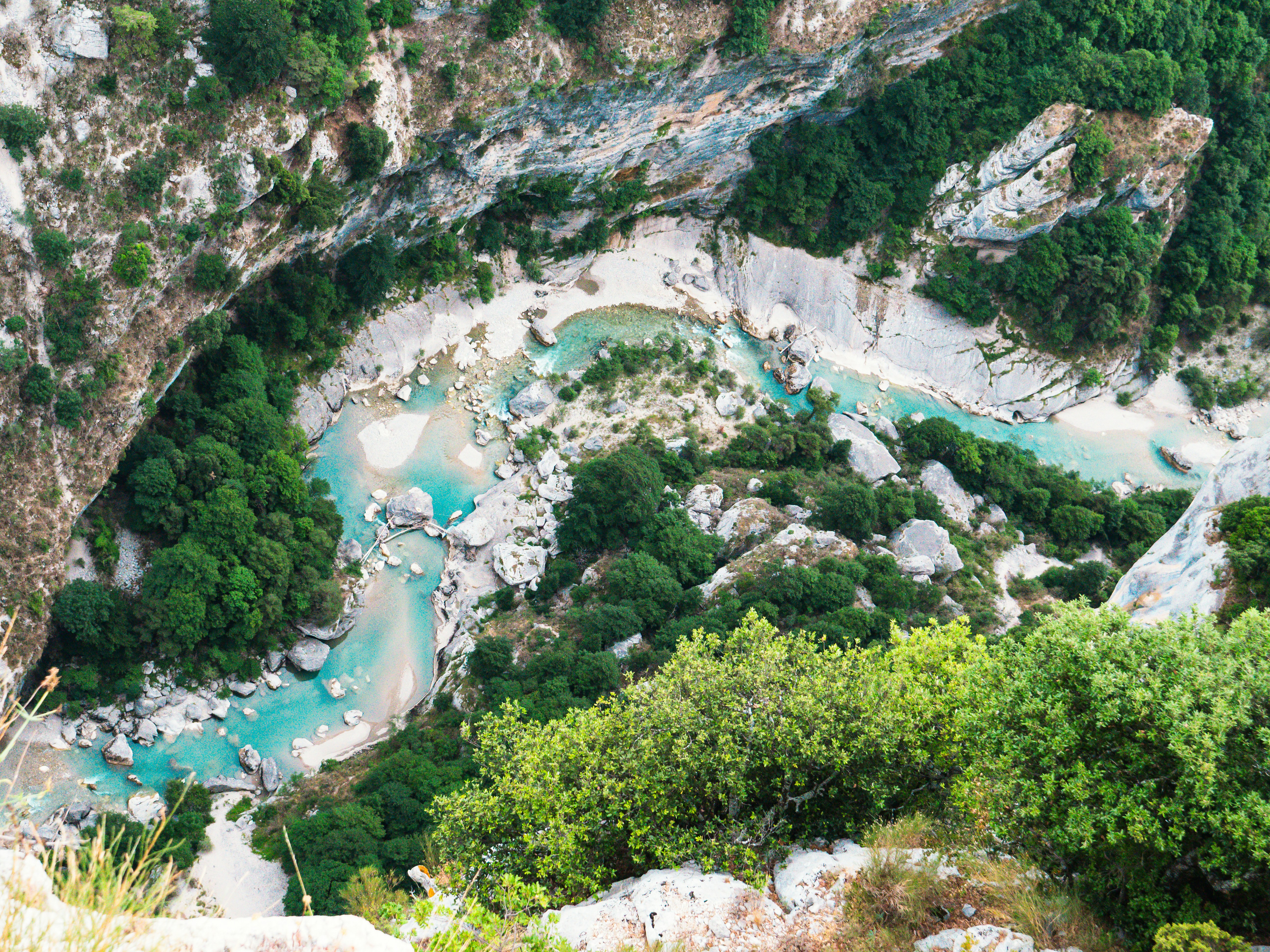 A serpentine river cuts through a rocky canyon.
