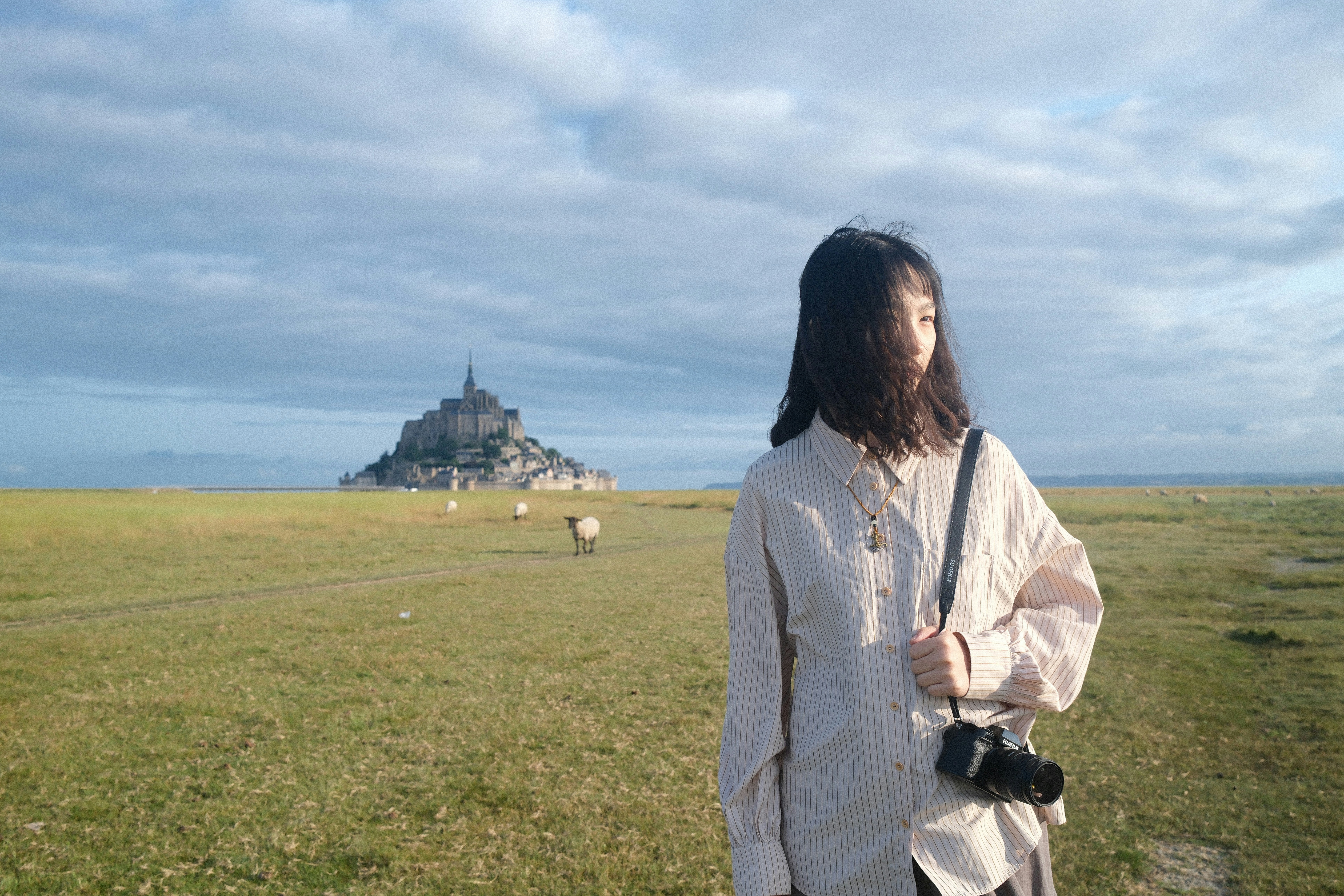 Woman with castle background