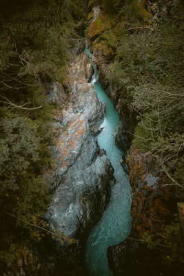 River carves through rocky canyon in wilderness