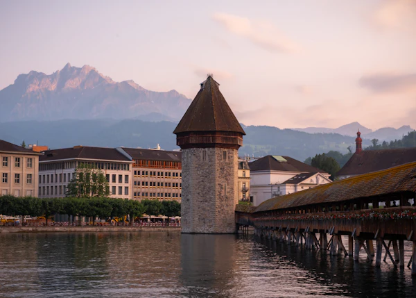 Chapel Bridge at sunrise in Lucerne