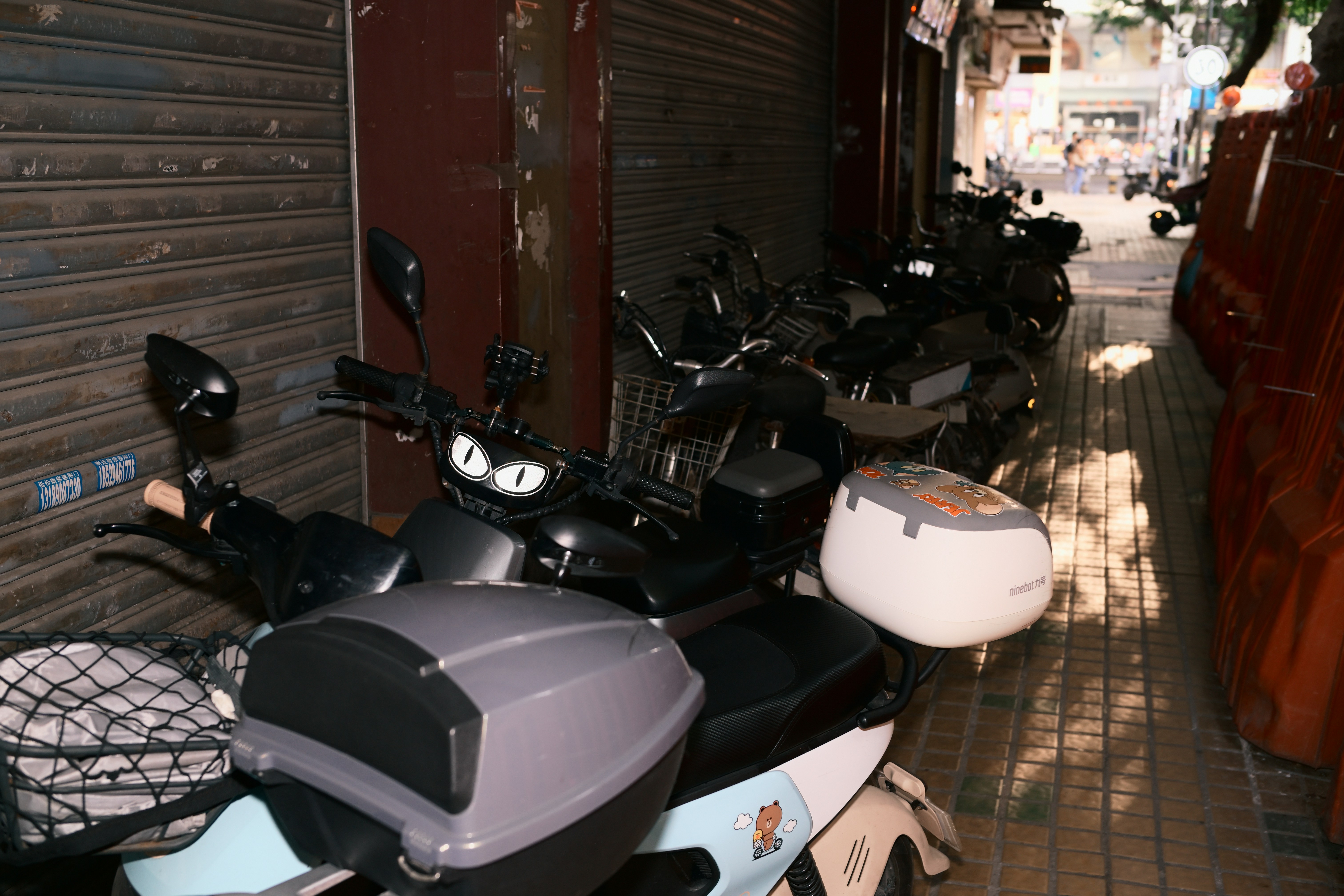 Motorcycles parked on street