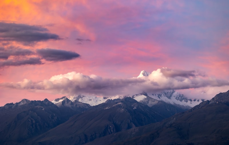 Sunset over snow-capped peaks, Huayhuash