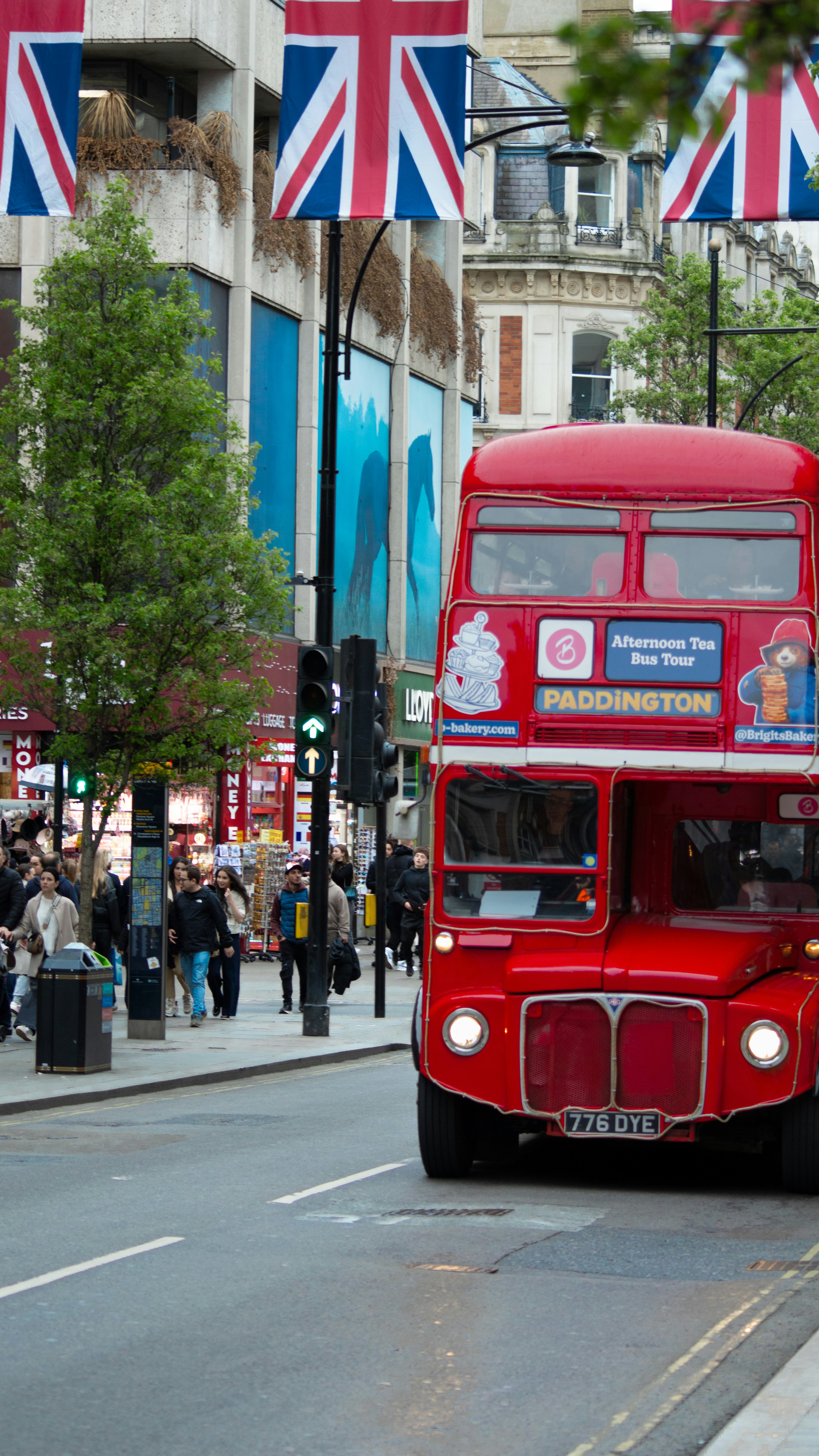 A red double-decker bus in london.