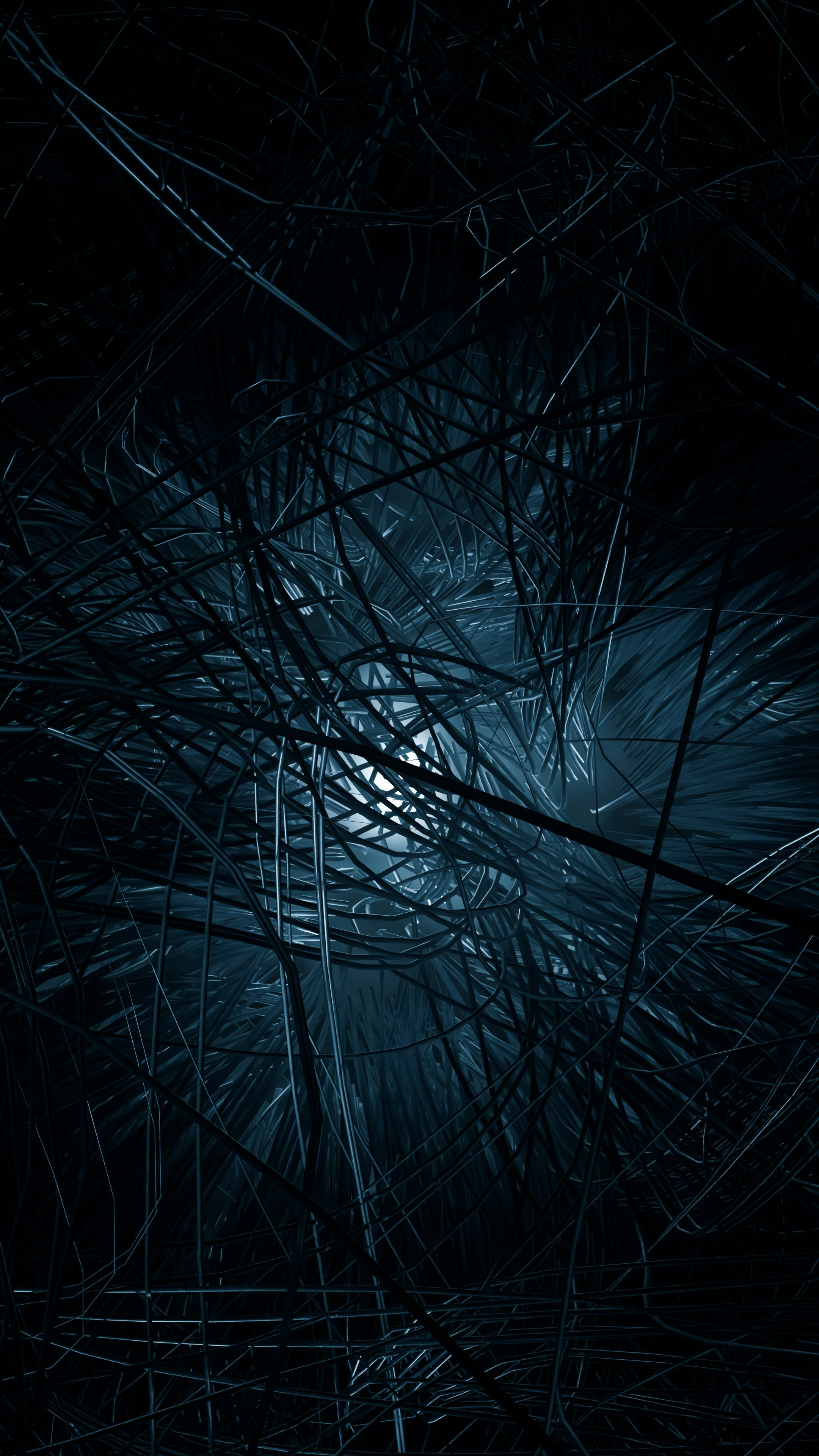 Abstract, dark lines create a chaotic and mysterious scene.