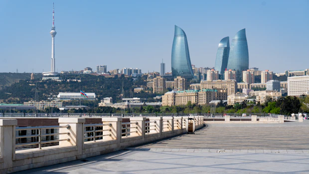 The Baku skyline with the Flame Towers, Azerbaijan