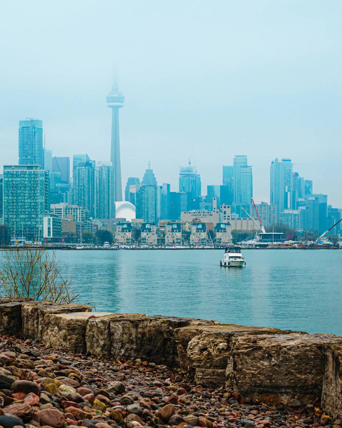 Toronto skyline emerging through morning fog