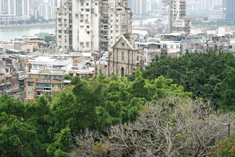 Ruins of St Paul's amid Macau cityscape
