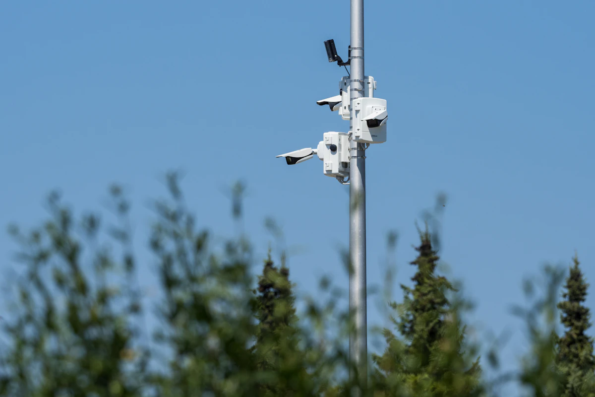Flock license plate recognition cameras mounted on an urban pole