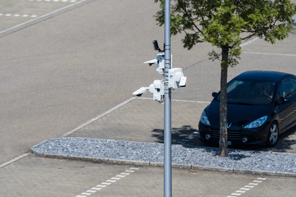 Überwachungskameras überwachen einen Parkplatz
