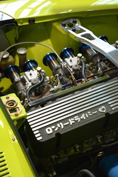 Close-up of a stylish, custom car engine.