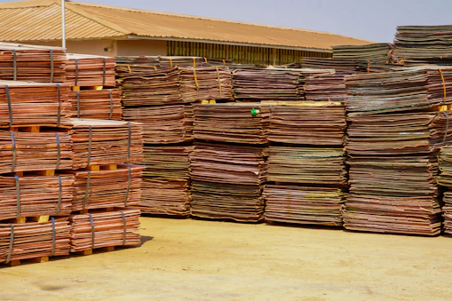 Piles of copper await further processing.