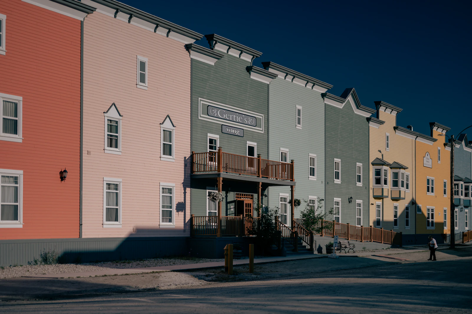 Painted false-front buildings on a Dawson City street — Yukon, Canada