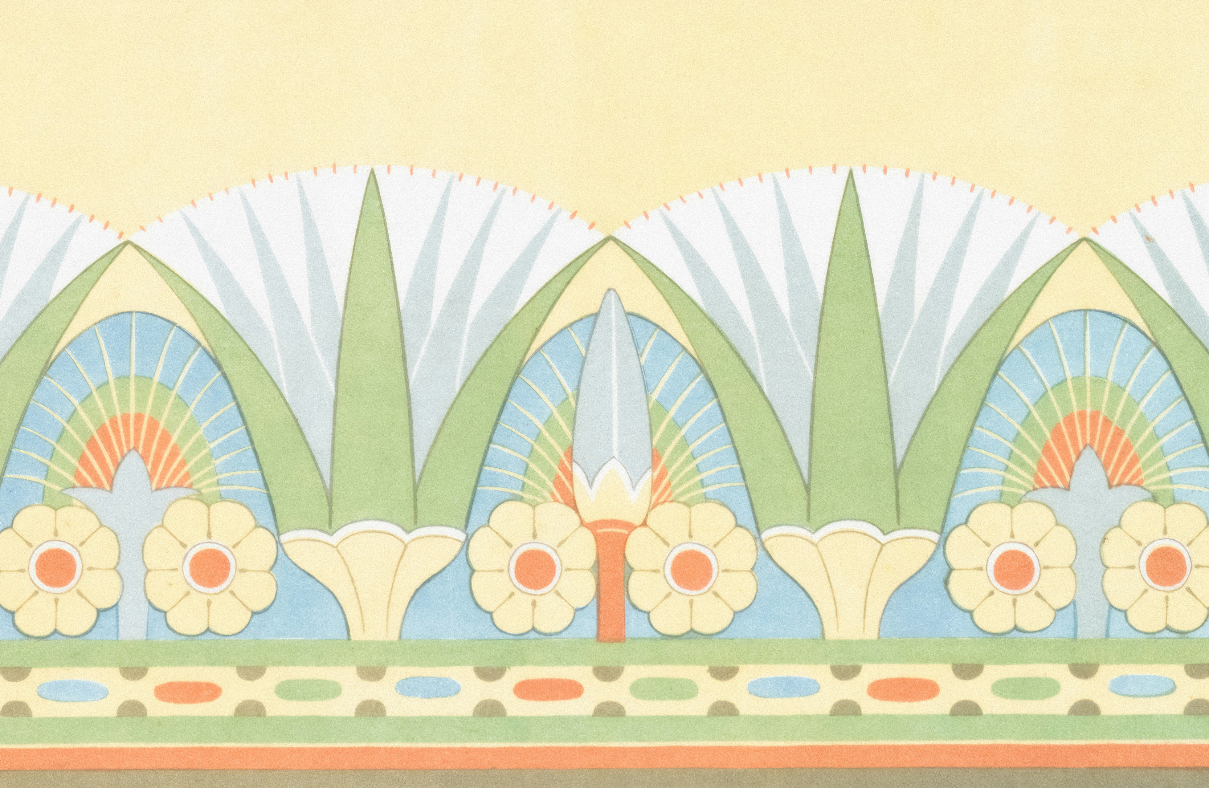 Desenho de borda floral do Antigo Egito com motivos de lótus e papiro