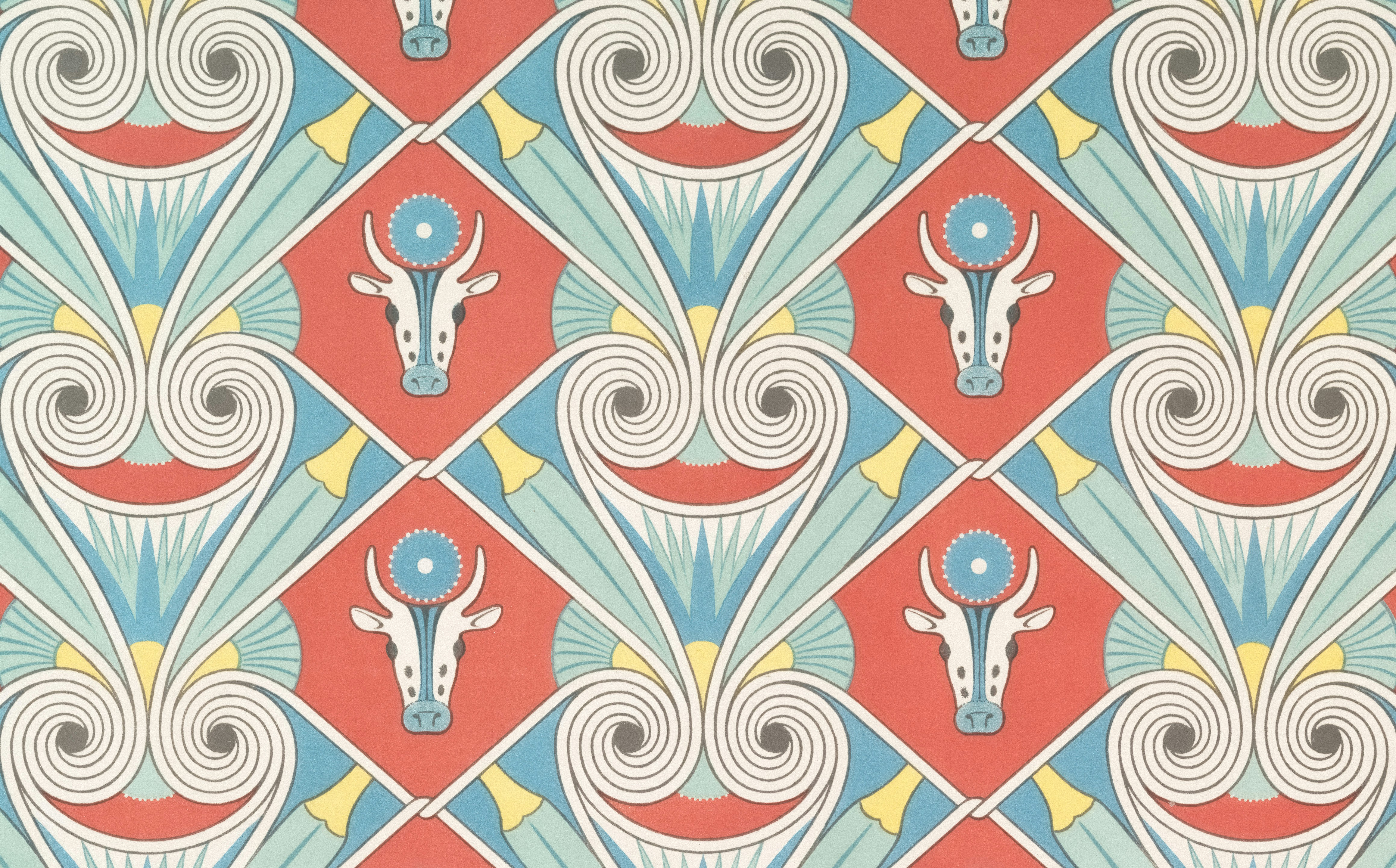 Art deco pattern with egyptian motifs and bull heads
