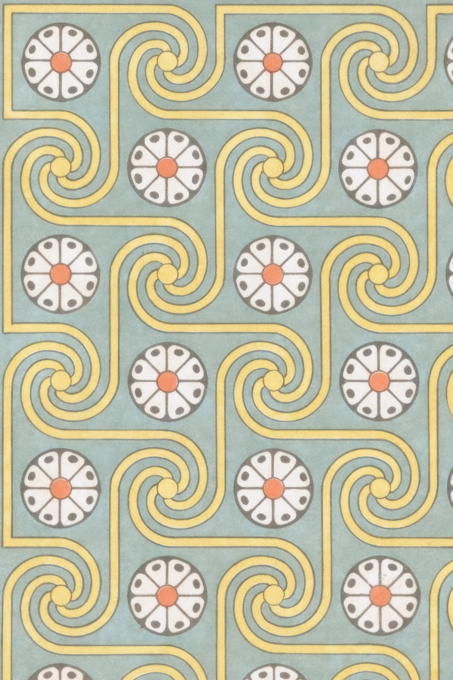 A repeating pattern of stylized flowers and swirls