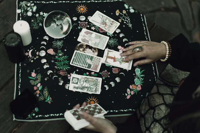 Tarot cards and crystals for divination