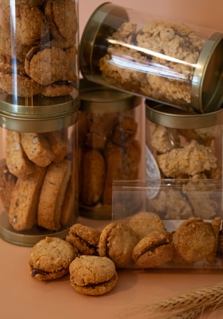 Delicious cookies in clear, decorative containers.