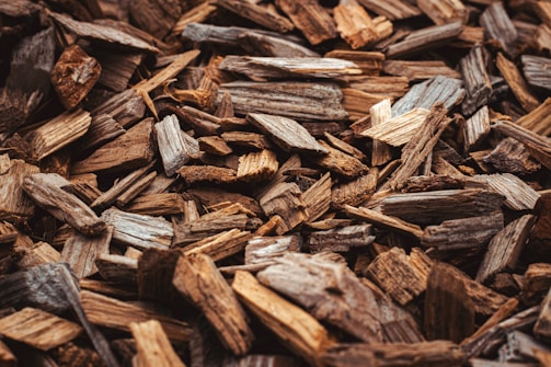 Wood chips fill the image with a brown hue.