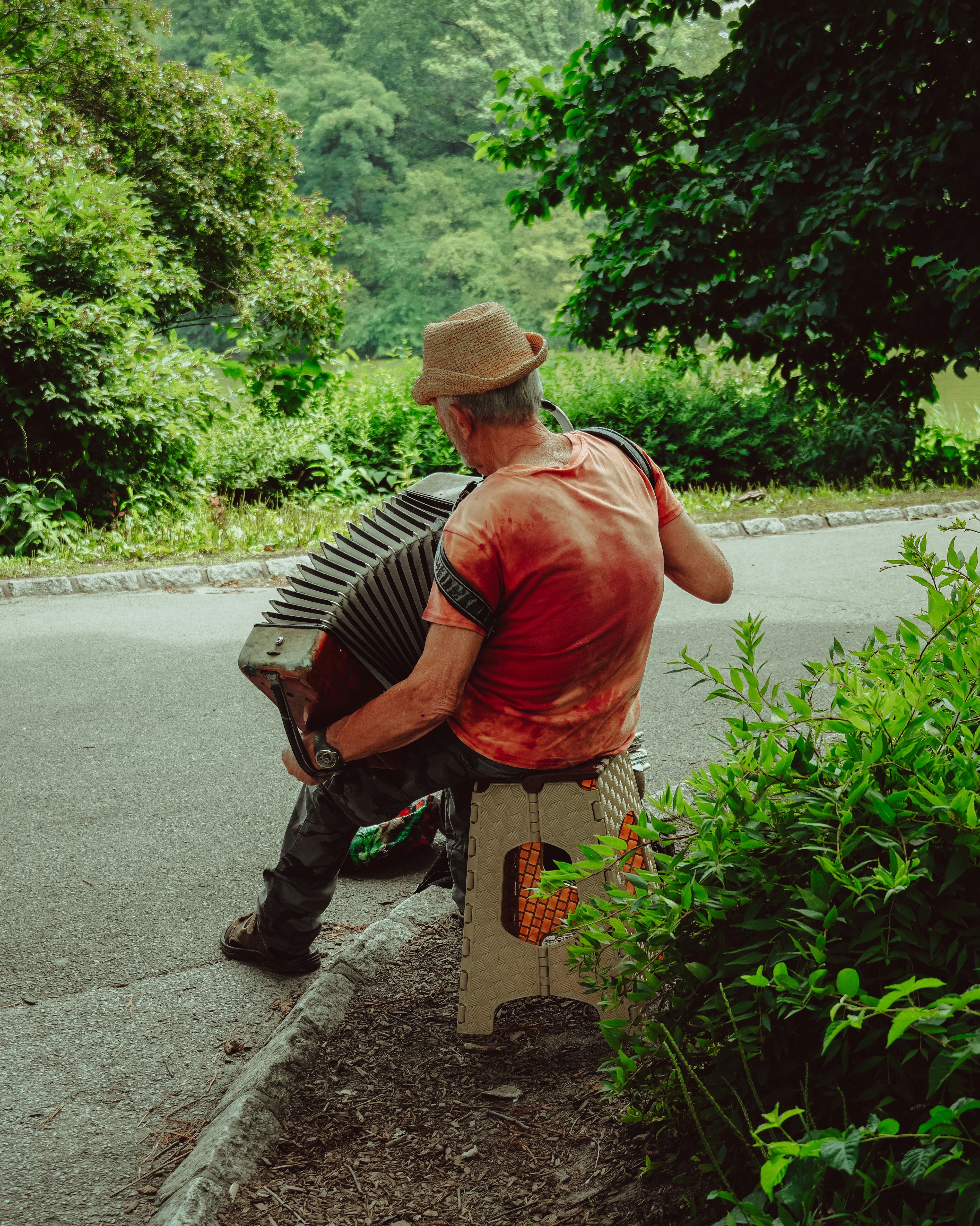 A man plays the accordion outside