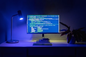 Code appears on a computer screen.