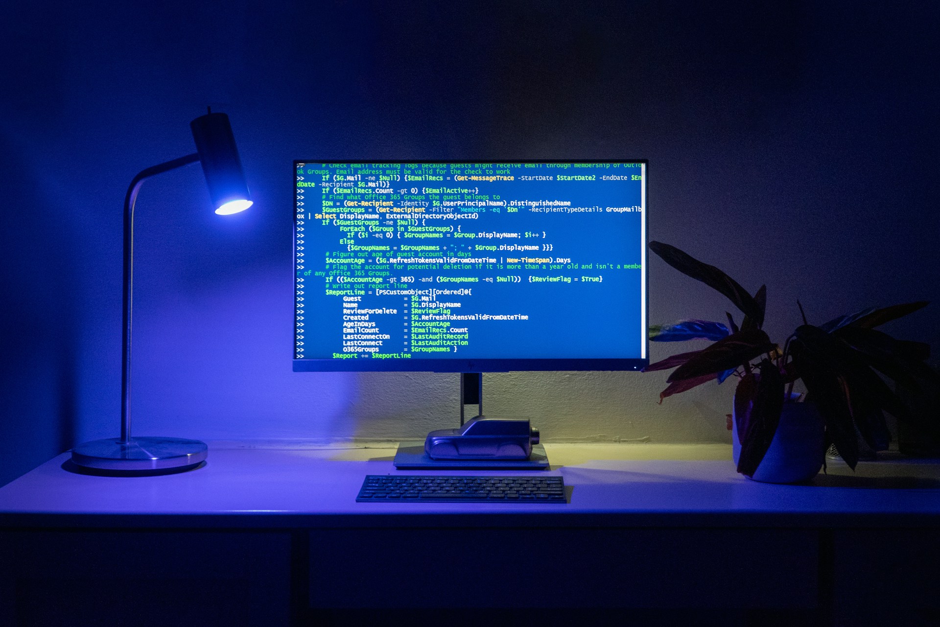 Code appears on a computer screen.