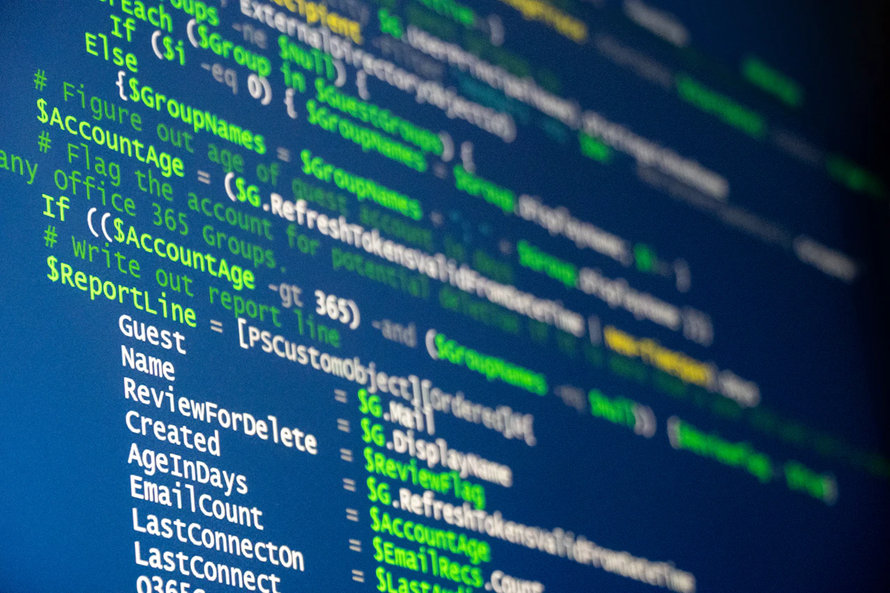Close-up of source code displayed on a computer screen