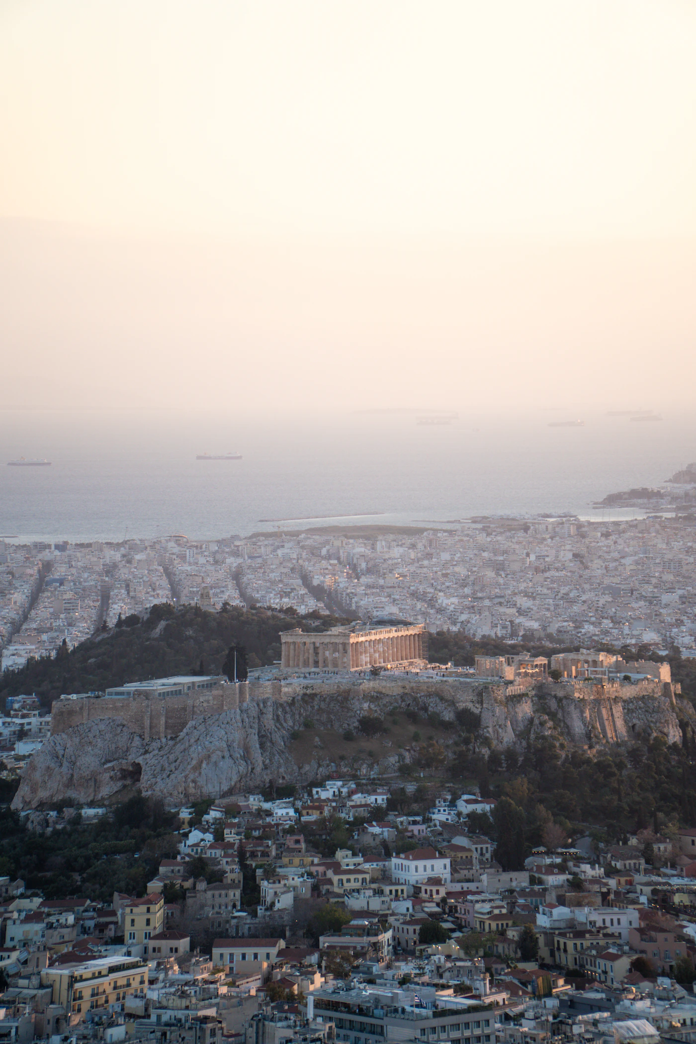 Aerial view of Athens showing endless concrete sprawl around the Acropolis