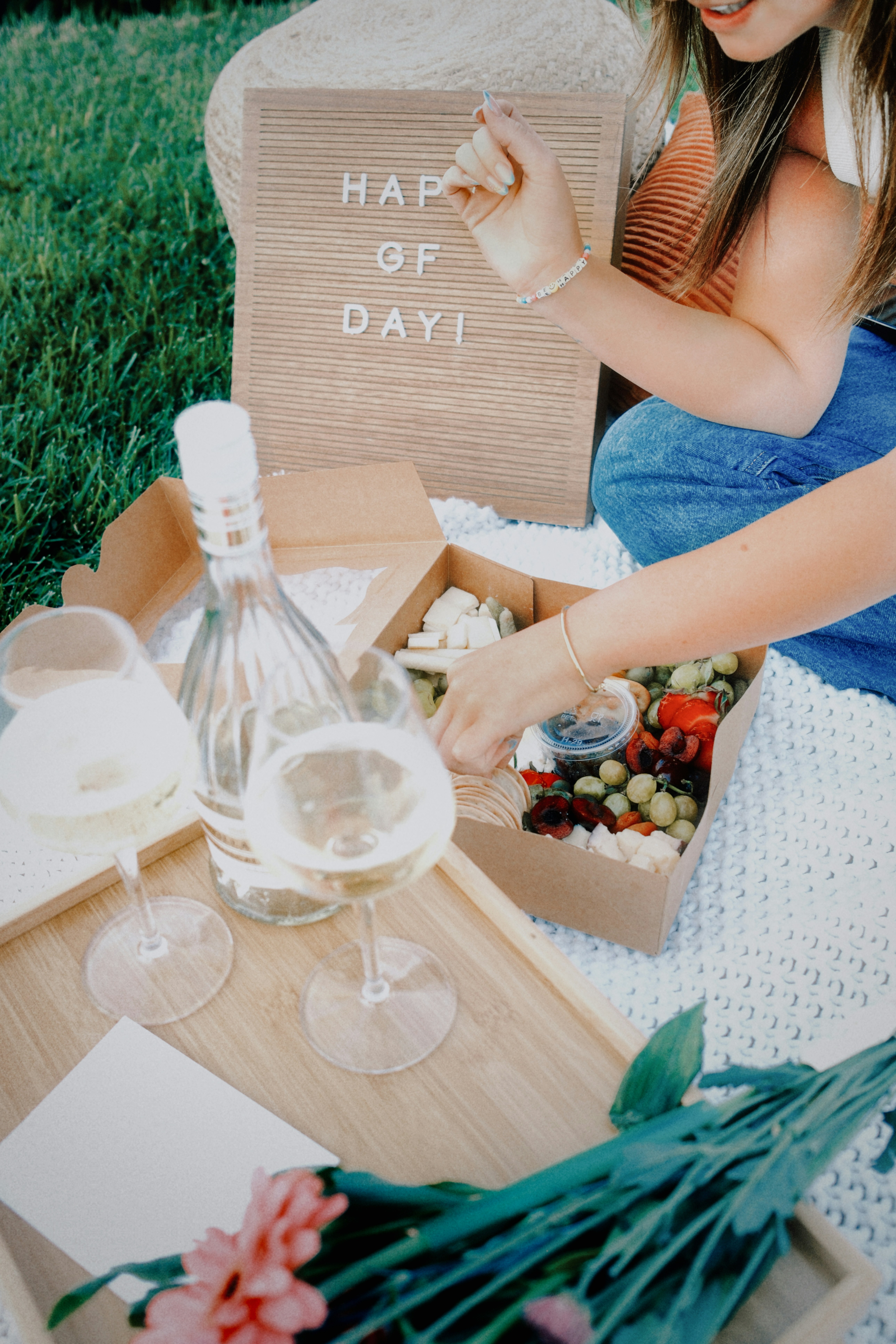 Picnic with wine and charcuterie.