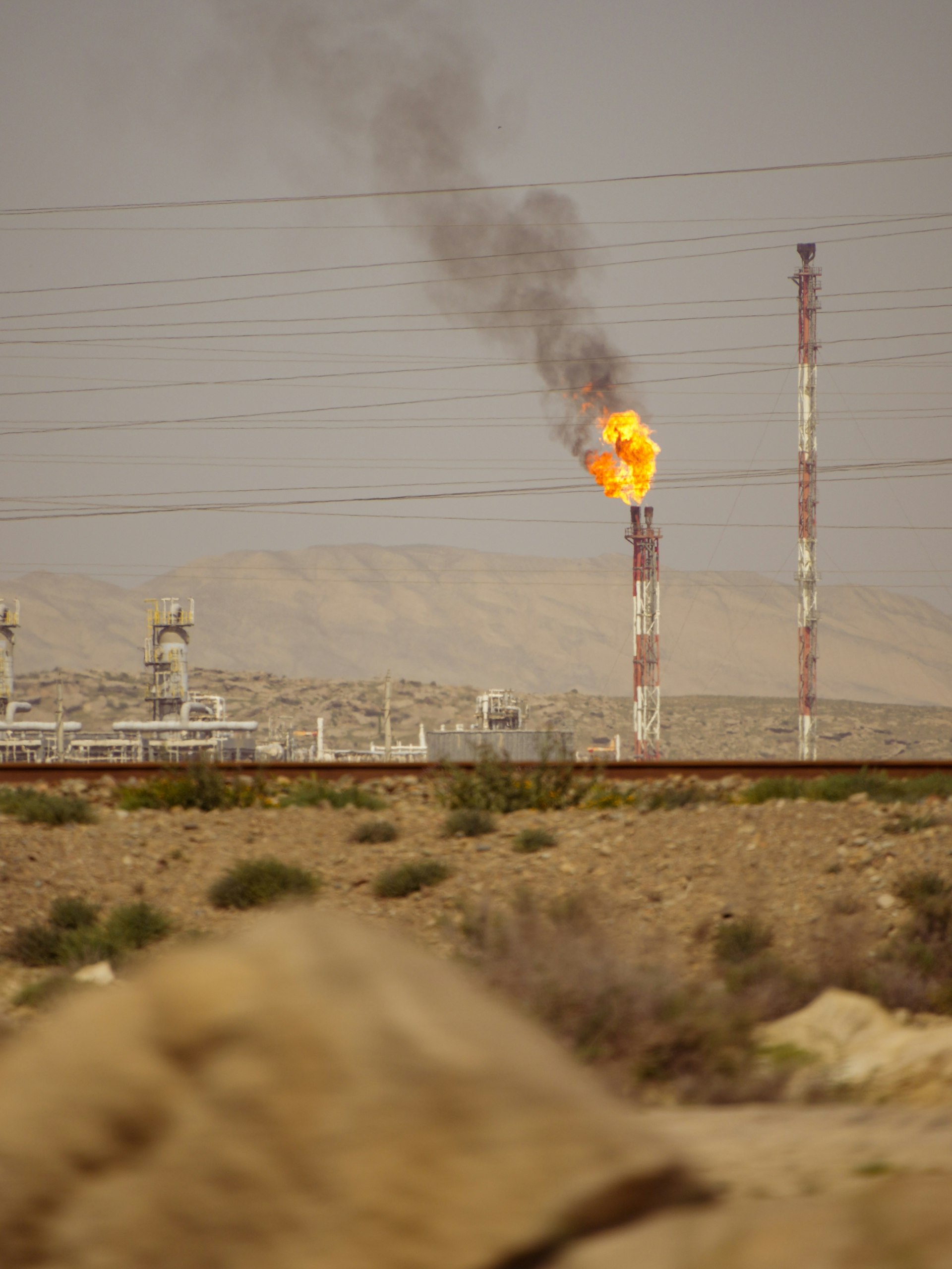 Oil refinery flare stacks