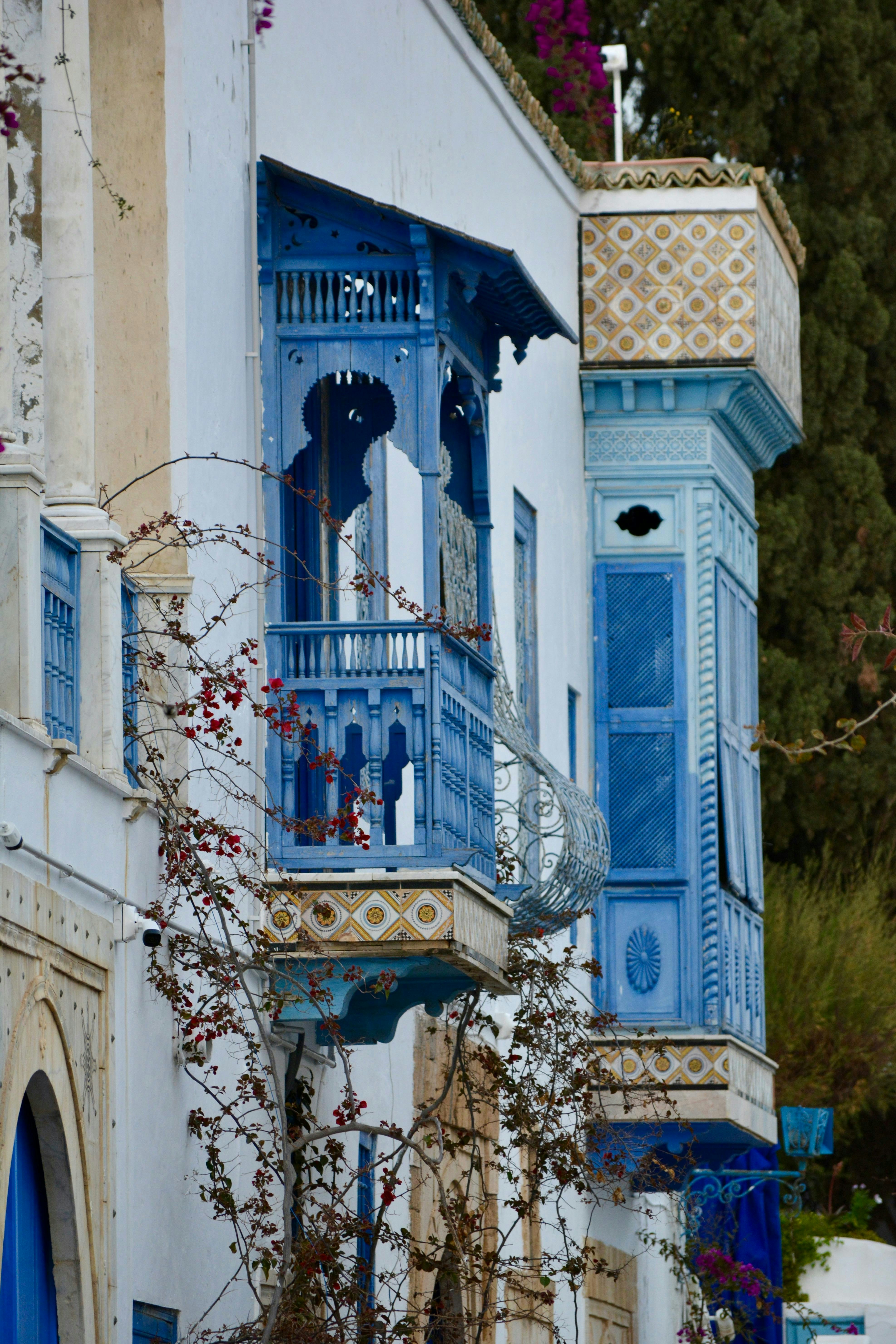 A beautiful building showcasing intricate blue details.