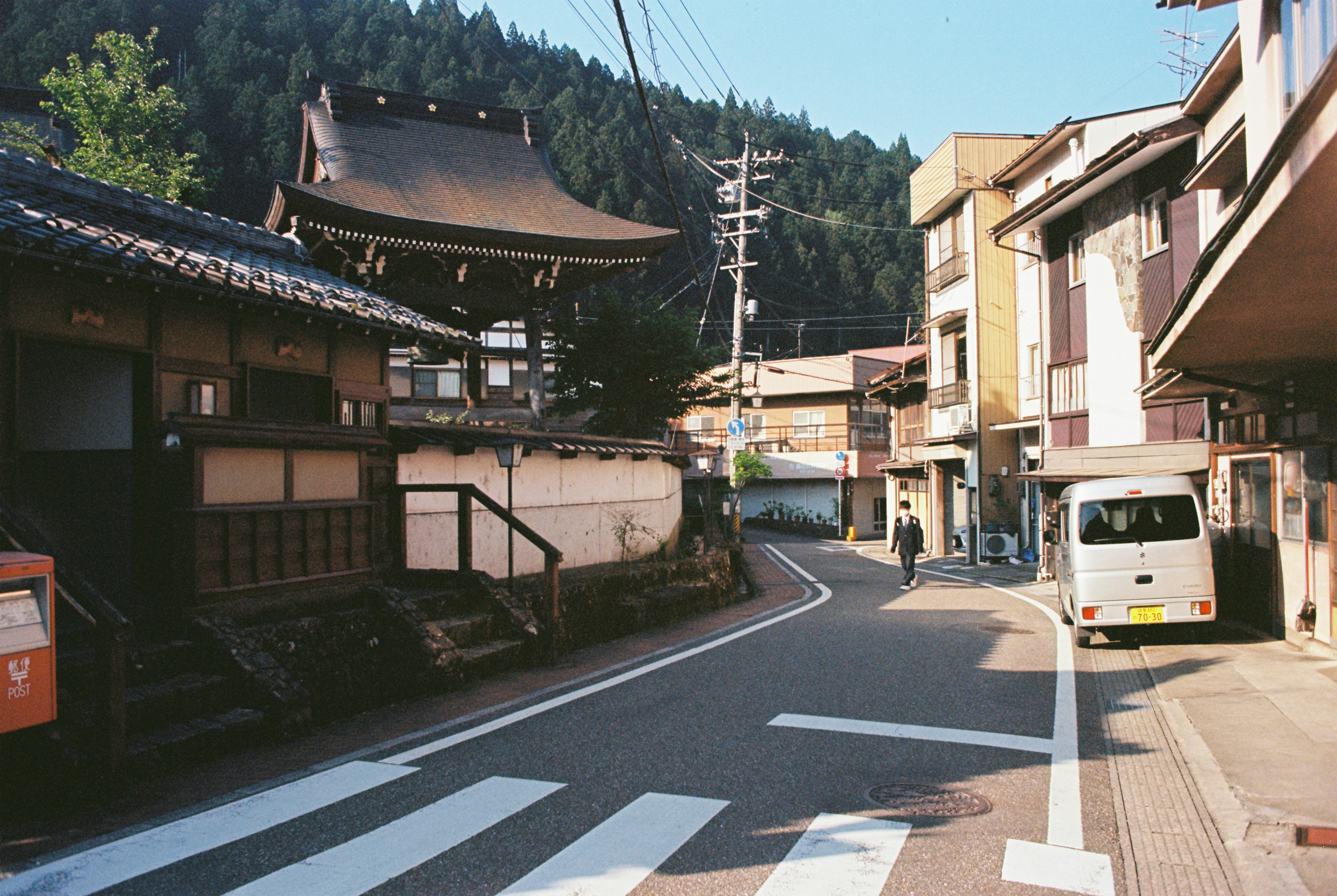 A street scene with japanese architecture.
