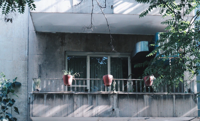 Beautiful balcony with plants and vintage aesthetic