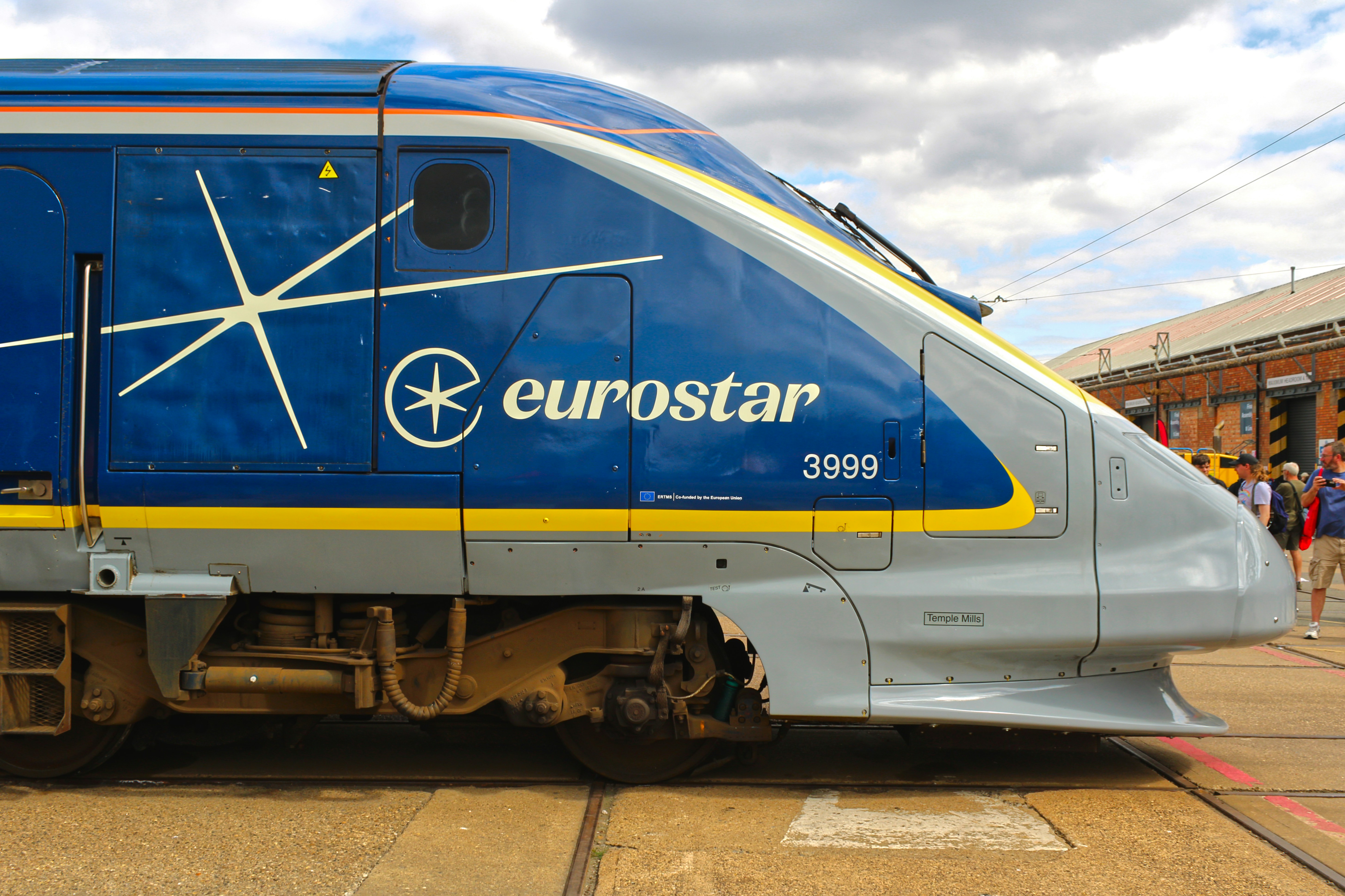 A eurostar train is shown in close-up.