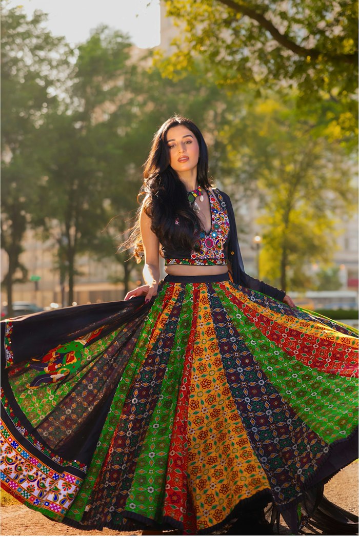 Woman twirling in a chaniya choli