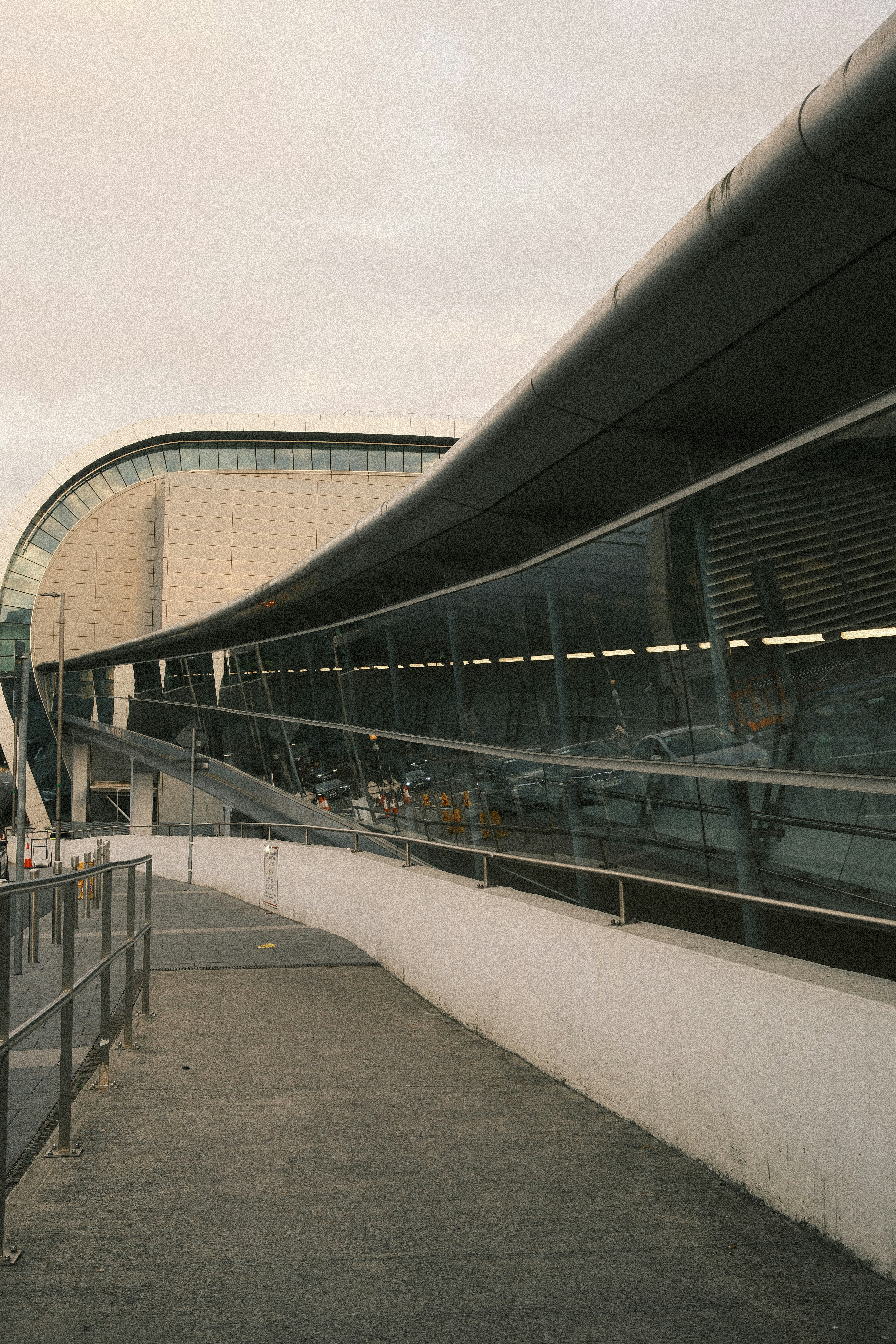 Modern architecture of a building with a ramp.