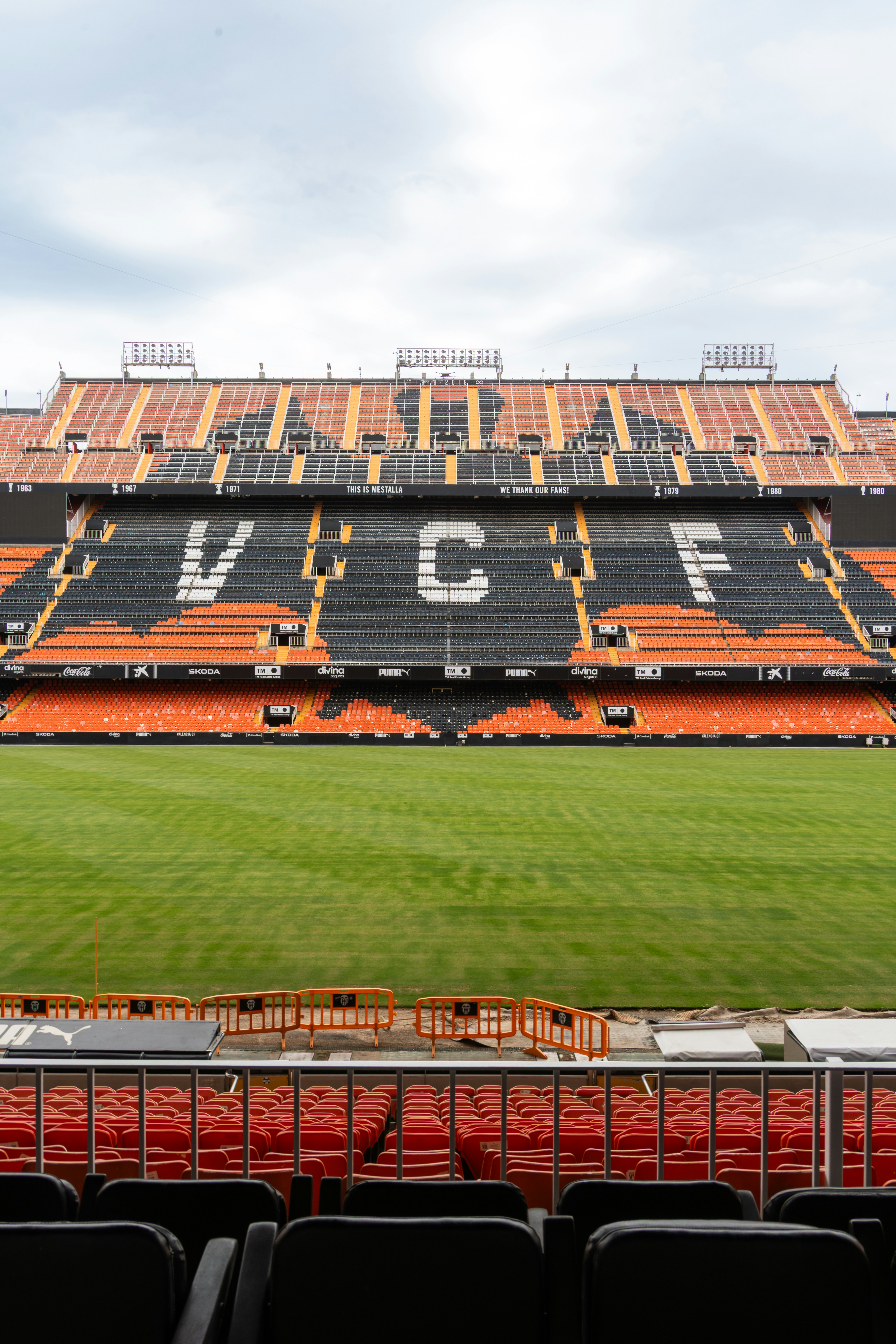 Empty stadium shows the letters vcf.