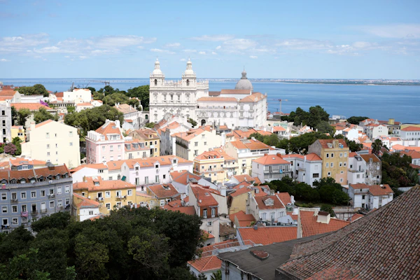 Colourful Lisbon rooftops along the Tagus river