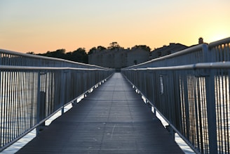 A long walkway leads towards a building.