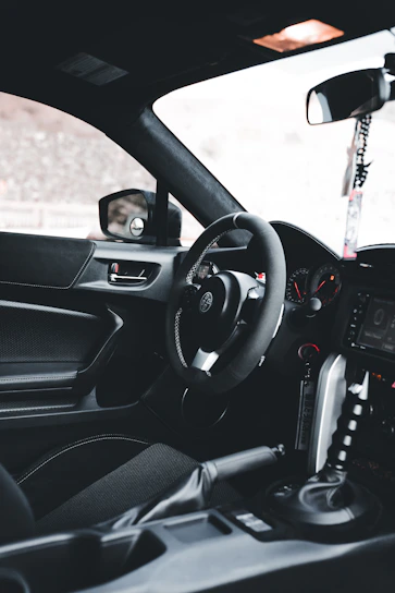 The interior of a sleek, modern car.