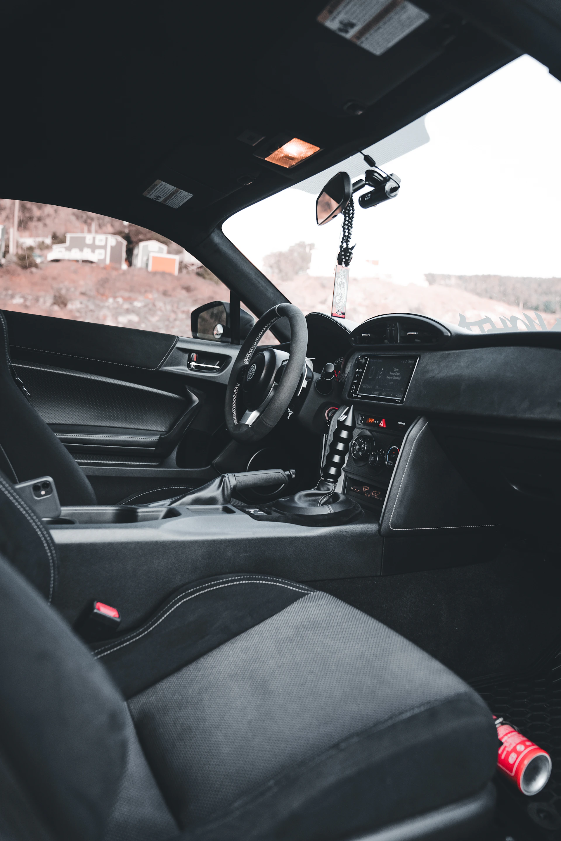 Inside view of a sleek, modern car interior.