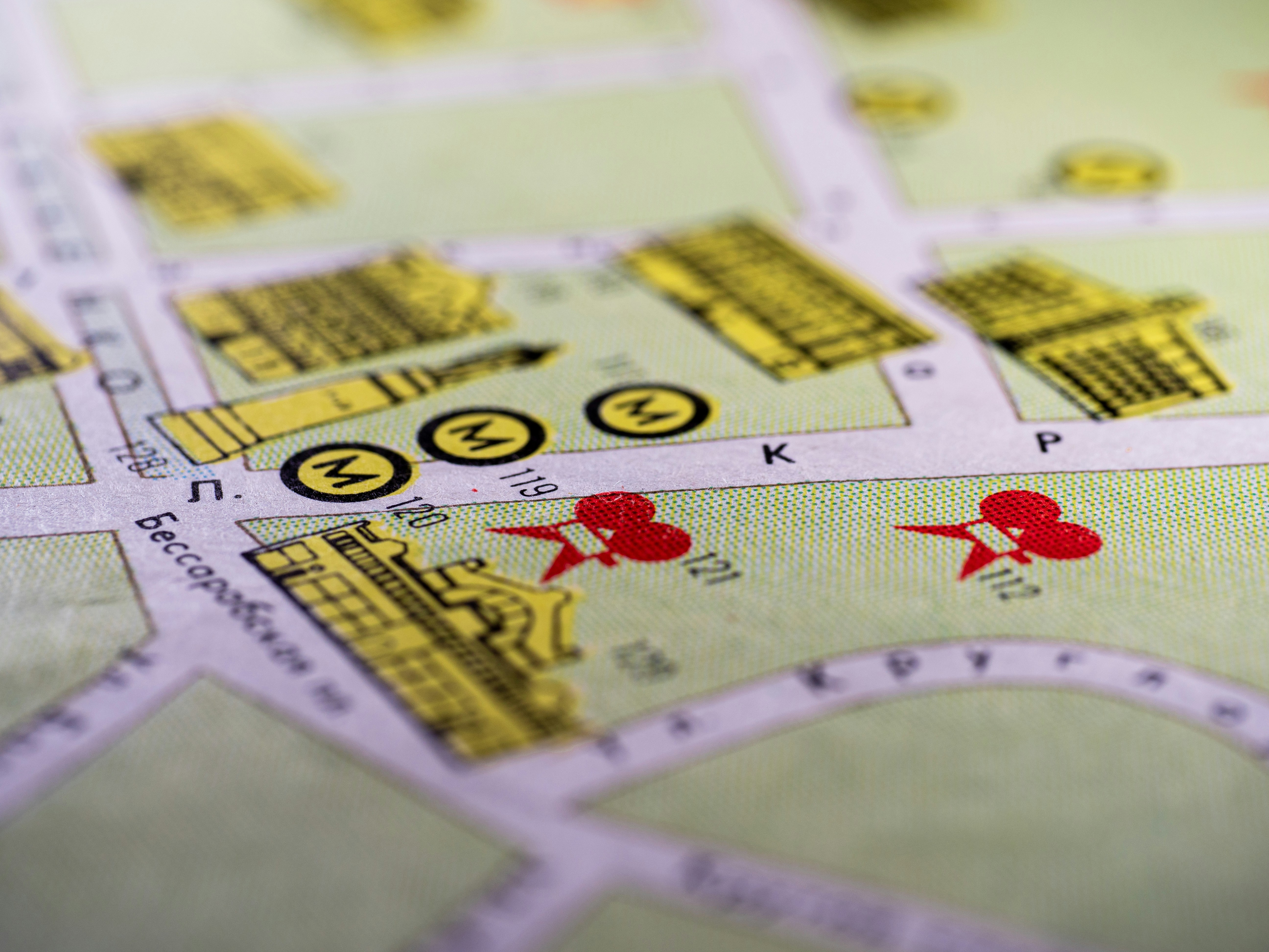 A close-up view of a city map